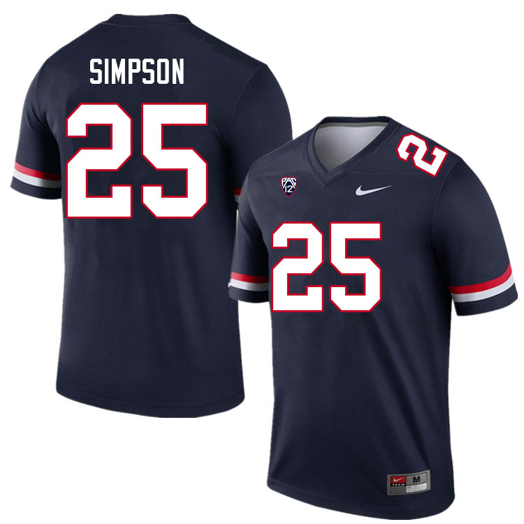 Men #25 Anthony Simpson Arizona Wildcats College Football Jerseys Sale-Navy